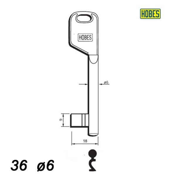 Numerowany Hobes 001 - klucz surowy 36 - fi 6 mm