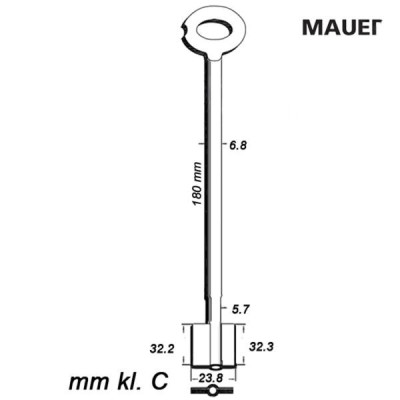 Zasuwowy 030 - Mauer 180 mm kl. C - klucz surowy do zamka PRIMUS