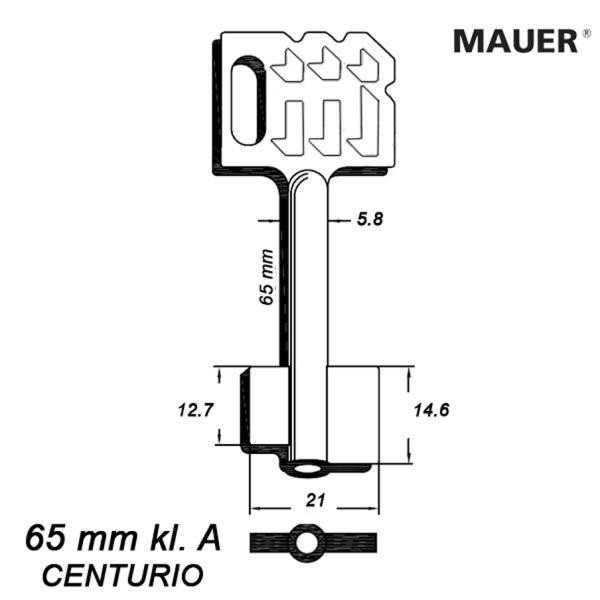 Zasuwowy 032 - Mauer 65 mm kl. A - klucz surowy do zamka CENTURIO