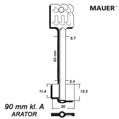 Zasuwowy 031 - Mauer 90 mm kl. A - klucz surowy do zamka ARATOR