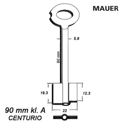 Zasuwowy 033 - Mauer 90 mm kl. A - klucz surowy do zamka CENTURIO
