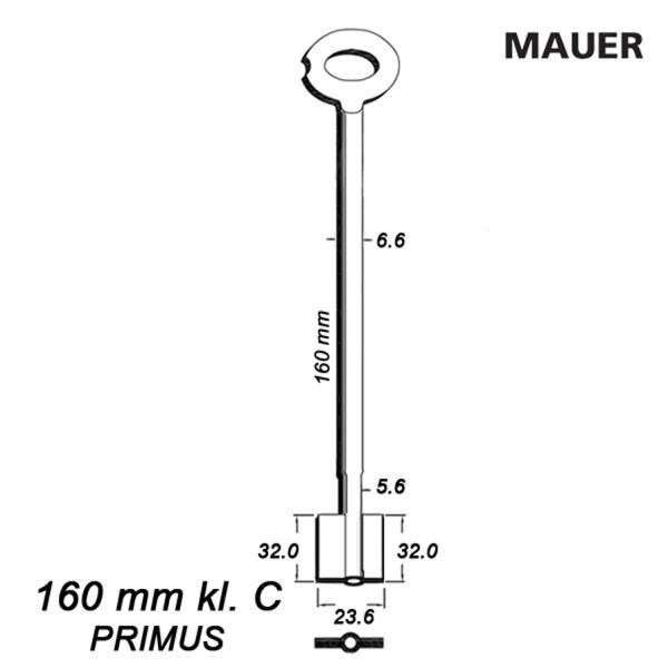 Zasuwowy 034 - Mauer 160 mm kl. C - klucz surowy do zamka PRIMUS