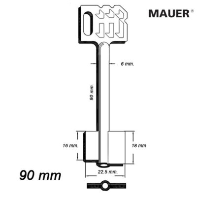 Zasuwowy 050 - Mauer 90 mm kl. A - klucz surowy do zamka VARIATOR / PREATOR