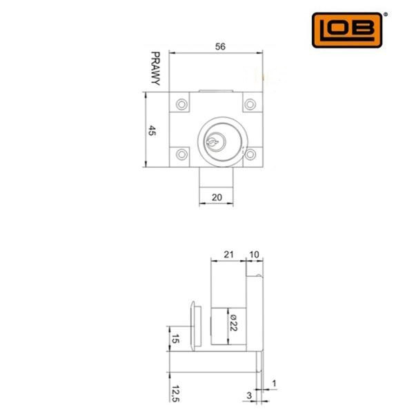 Zamek meblowy 003 - ZMB2P - wierzchni niklowany prawy