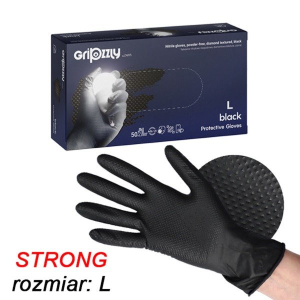 DK 102 - rękawice nitrylowe z gripem - czarne - L