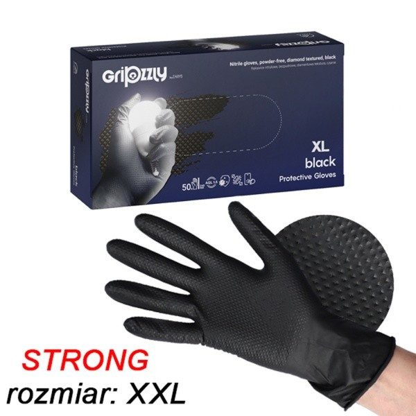 DK 104 - rękawice nitrylowe z gripem - czarne - XXL