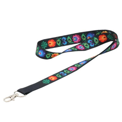 Smycz 095 - 20 mm - wzory ludowe czarna