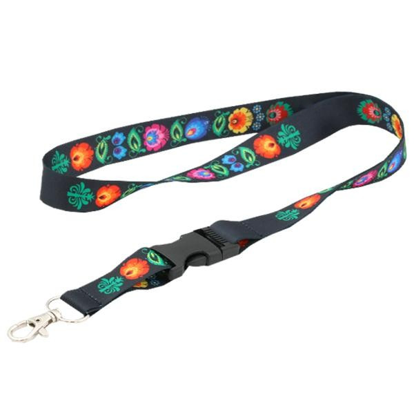 Smycz 096 - 20 mm - szybkozłączka - wzory ludowe czarna