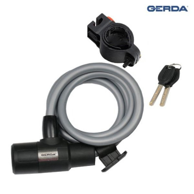 Zabezpieczenie antykradzieżowe Gerda 549 - zapięcie rowerowe linka z uchwytem GREY FLEX 1000/10V - szarno-czarne