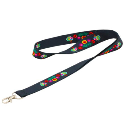 Smycz 101 - 20 mm - wzory ludowe koguty czarne